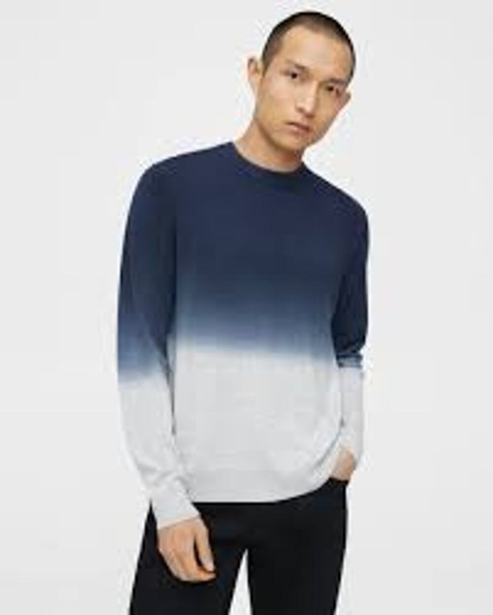 Theory Hilles Ombre Dip Dye Cashmere Crewneck Sweater Mens L Navy Gray